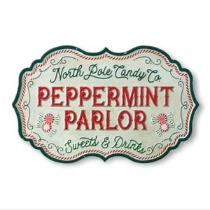 Vintage Scalloped North Pole‎ Candy Co Peppermint Parlor Metal Christmas Sign